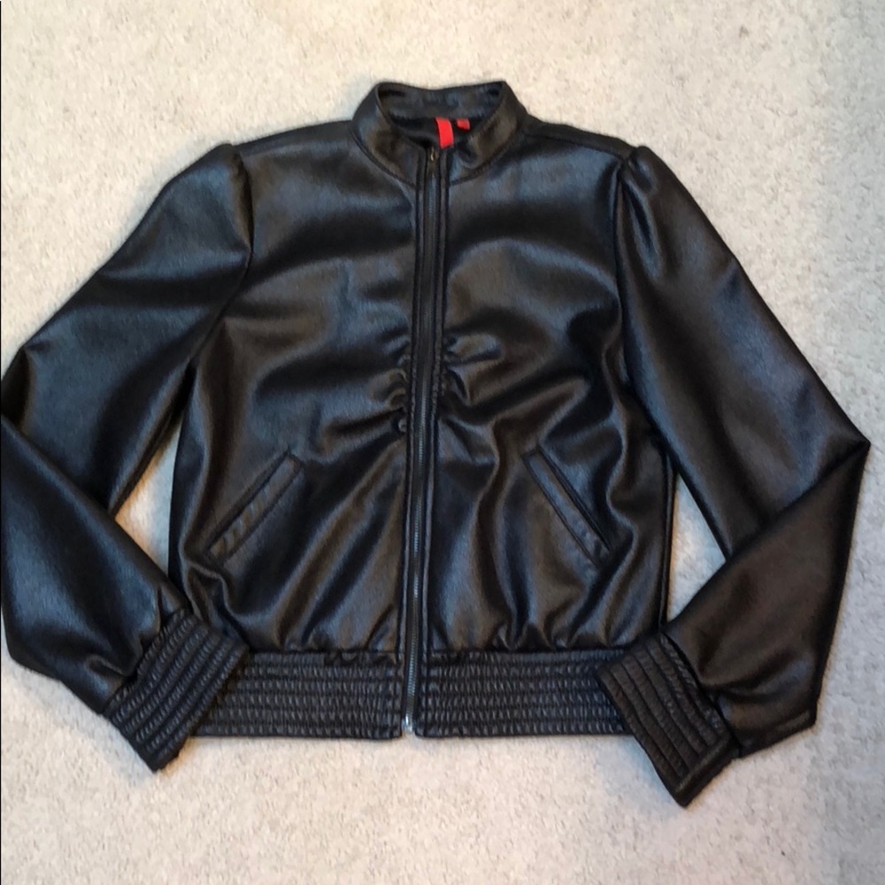 Metallic. Lack Faux Leather Bomber Jacket